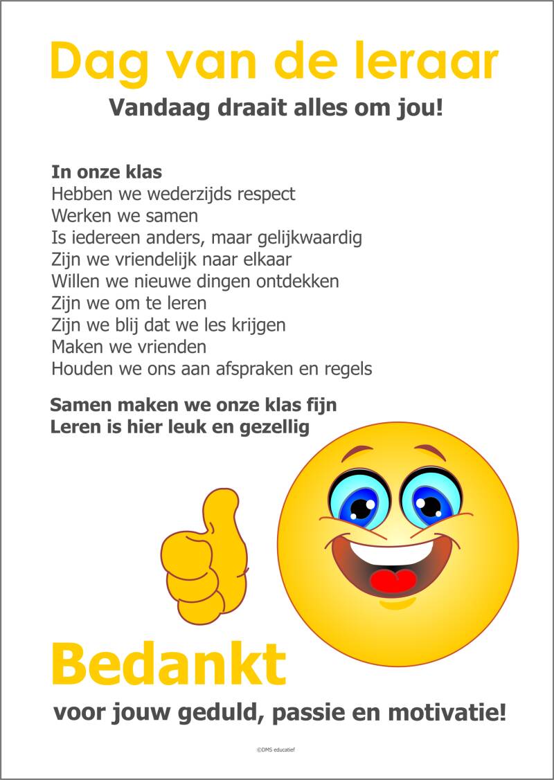 Gratis poster voor de Dag van de Leraar over samenwerken en respect in de klas