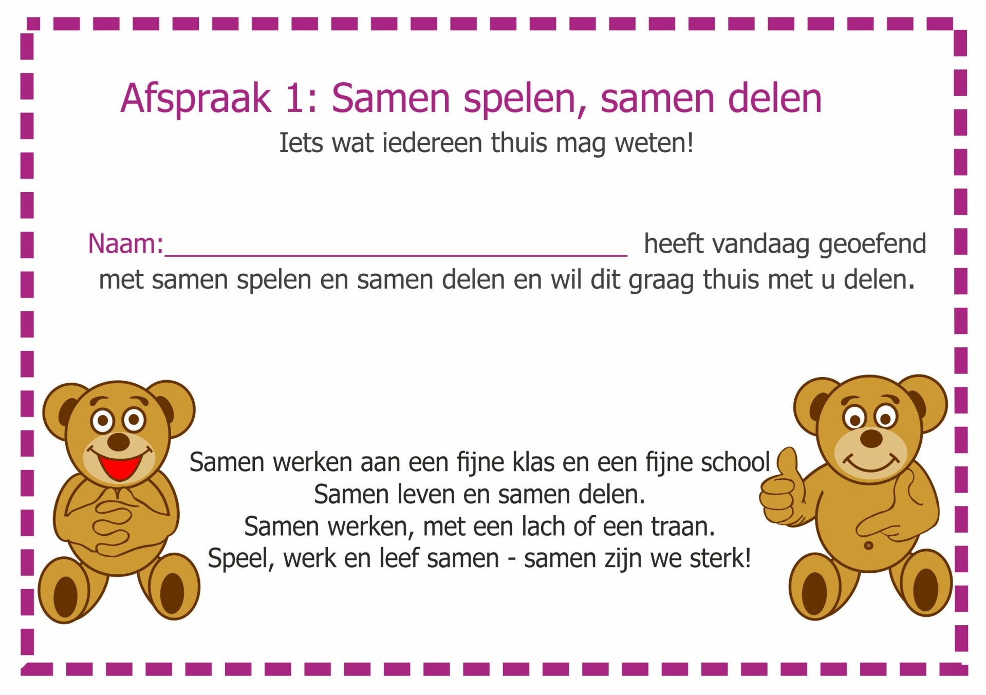 Kaartje voor thuis - afspraak 1