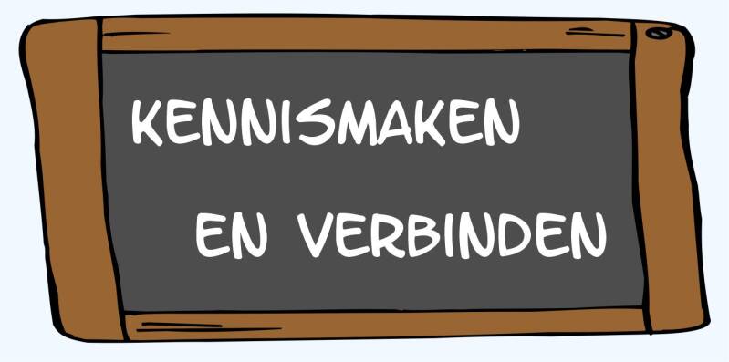 Schoolbord met de tekst Kennismaken en verbinden voor groepsvorming en een positief klassenklimaat.