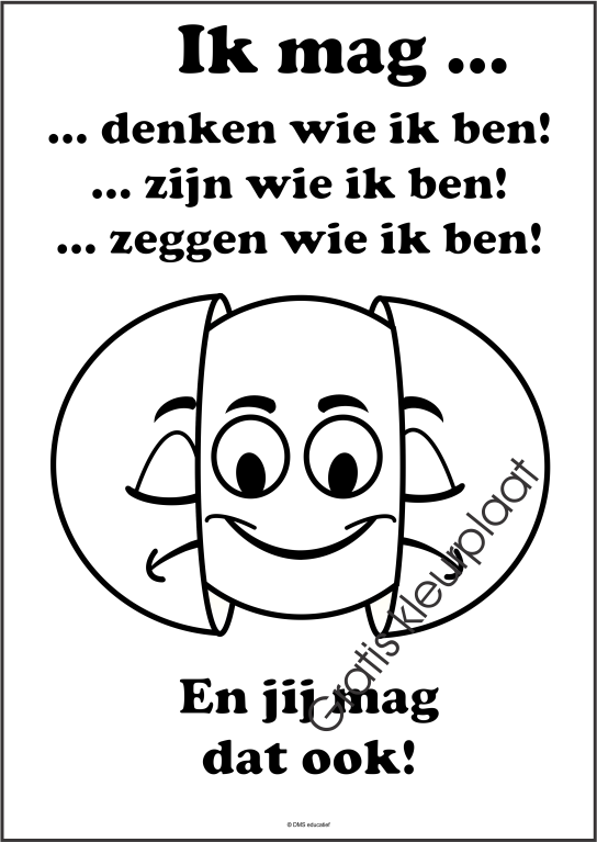 Gratis kleurplaat over jezelf mogen zijn, denken en zeggen wie je bent voor inclusie op school