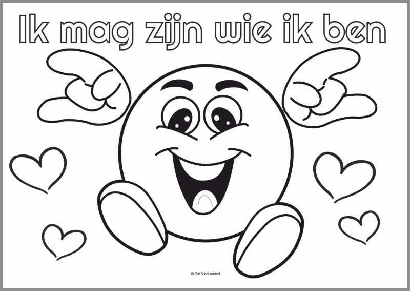 Gratis kleurplaat 'Ik mag zijn wie ik ben' voor de basisschool over jezelf mogen zijn, inclusie, respect en zelfvertrouwen.