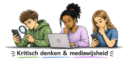 Drie jongeren denken kritisch na over informatie en sociale media.