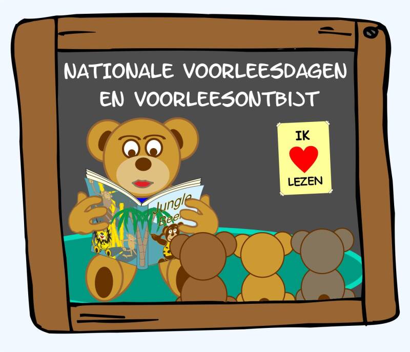 Beertje Anders leest voor tijdens de Nationale Voorleesdagen en het voorleesontbijt op school