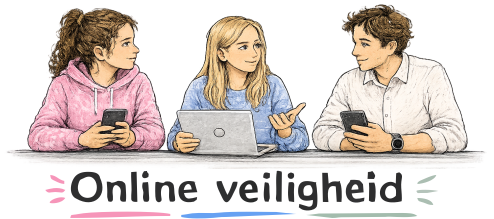 Drie jongeren leren veilig omgaan met internet, privacy en online risico's.