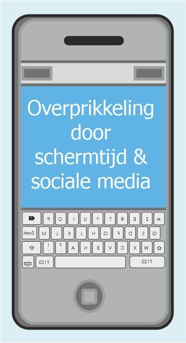Illustratie van smartphonegebruik en overprikkeling door schermtijd en sociale media bij jongeren