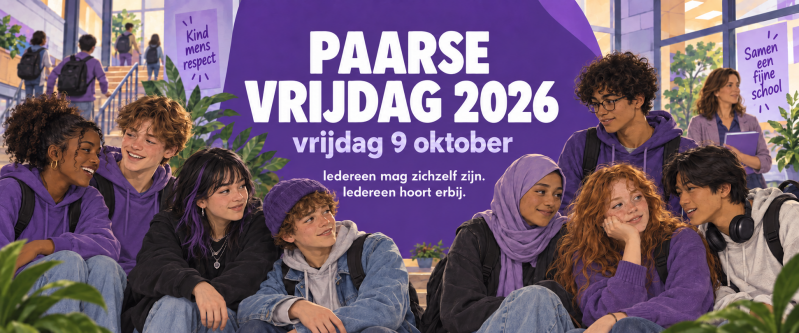 Leerlingen op school tijdens Paarse Vrijdag 2026 op vrijdag 9 oktober
