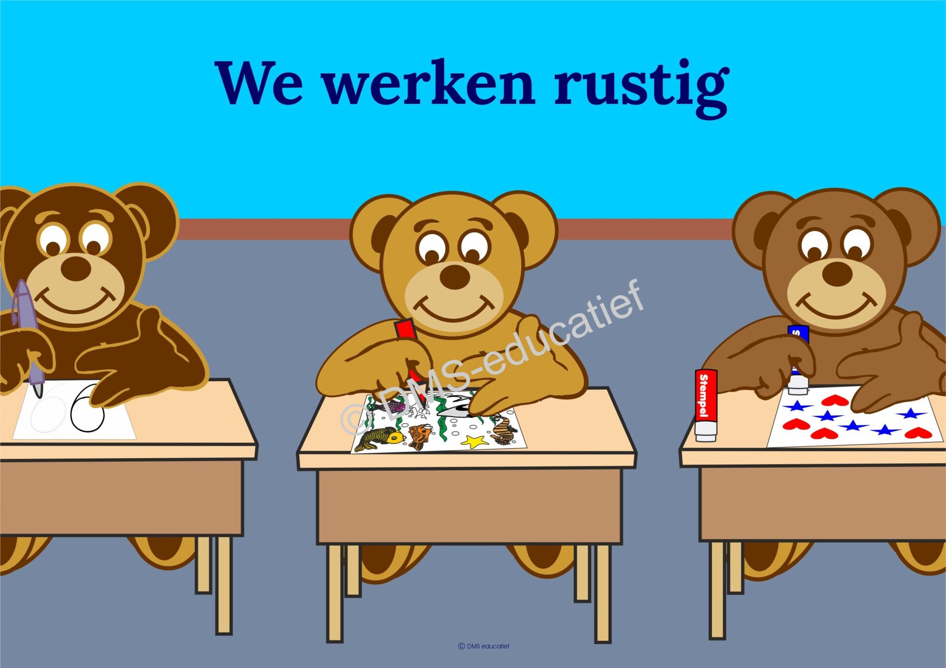 Poster “We werken rustig” - klasregel voor kleuters (A3)
