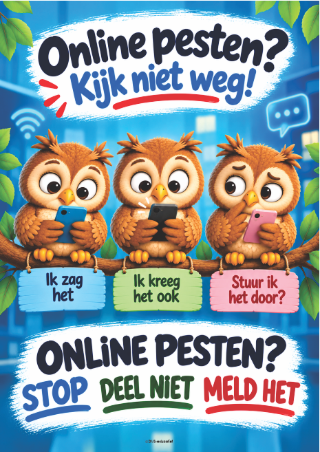 Poster Online pesten – Stop. Deel niet. Meld het.