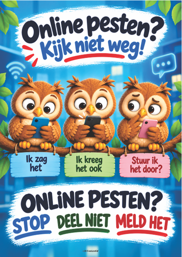 Poster Online pesten – Stop. Deel niet. Meld het.