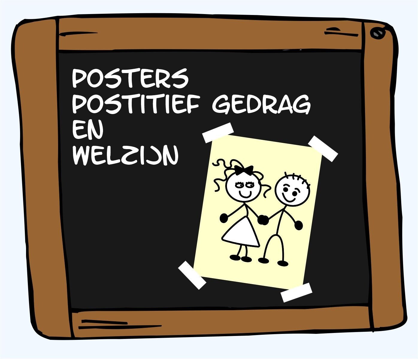 Schoolbord afbeelding voor posters over positief gedrag en welzijn met kindertekening en positieve sfeer op school