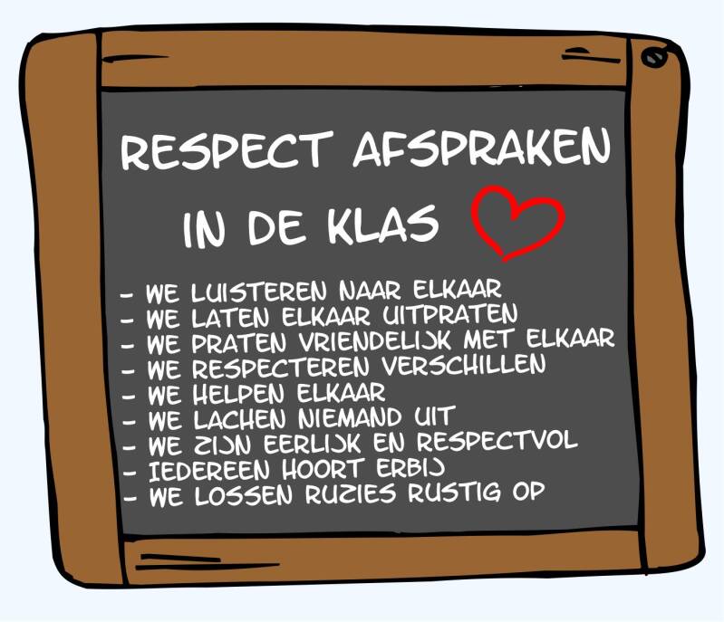 Lesmateriaal met respect afspraken in de klas voor positief gedrag, omgangsvormen en sociale veiligheid op school