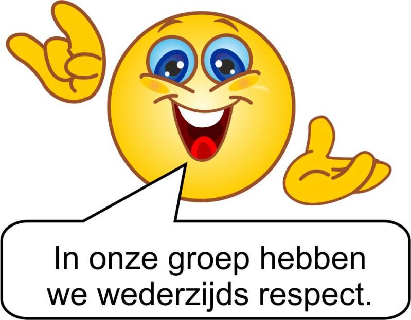 Poster over respectafspraken in de klas met de tekst: "In onze groep hebben we wederzijds respect."