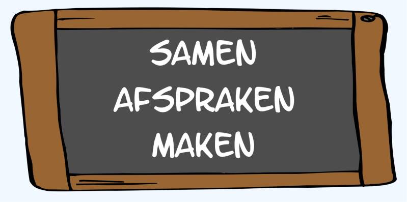 Schoolbord met de tekst Samen afspraken maken voor groepsvorming, klasregels en een positief klassenklimaat.