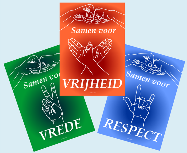 Raamposters 'Vrede, vrijheid en respect'