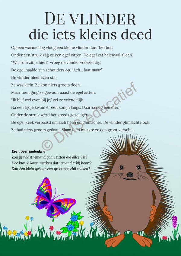 Verhaalposter 'De vlinder die iets kleins deed' (A3)