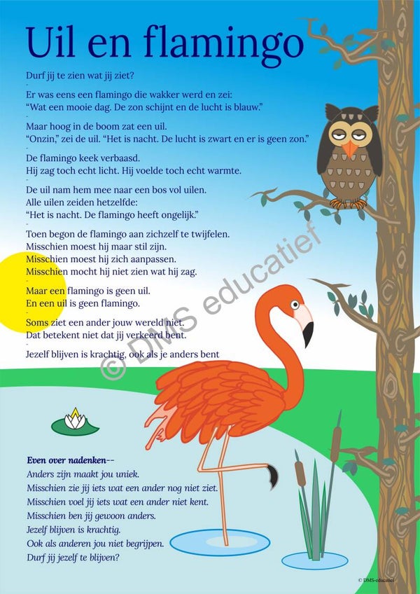 Verhaalposter 'Uil en flamingo' (A3)