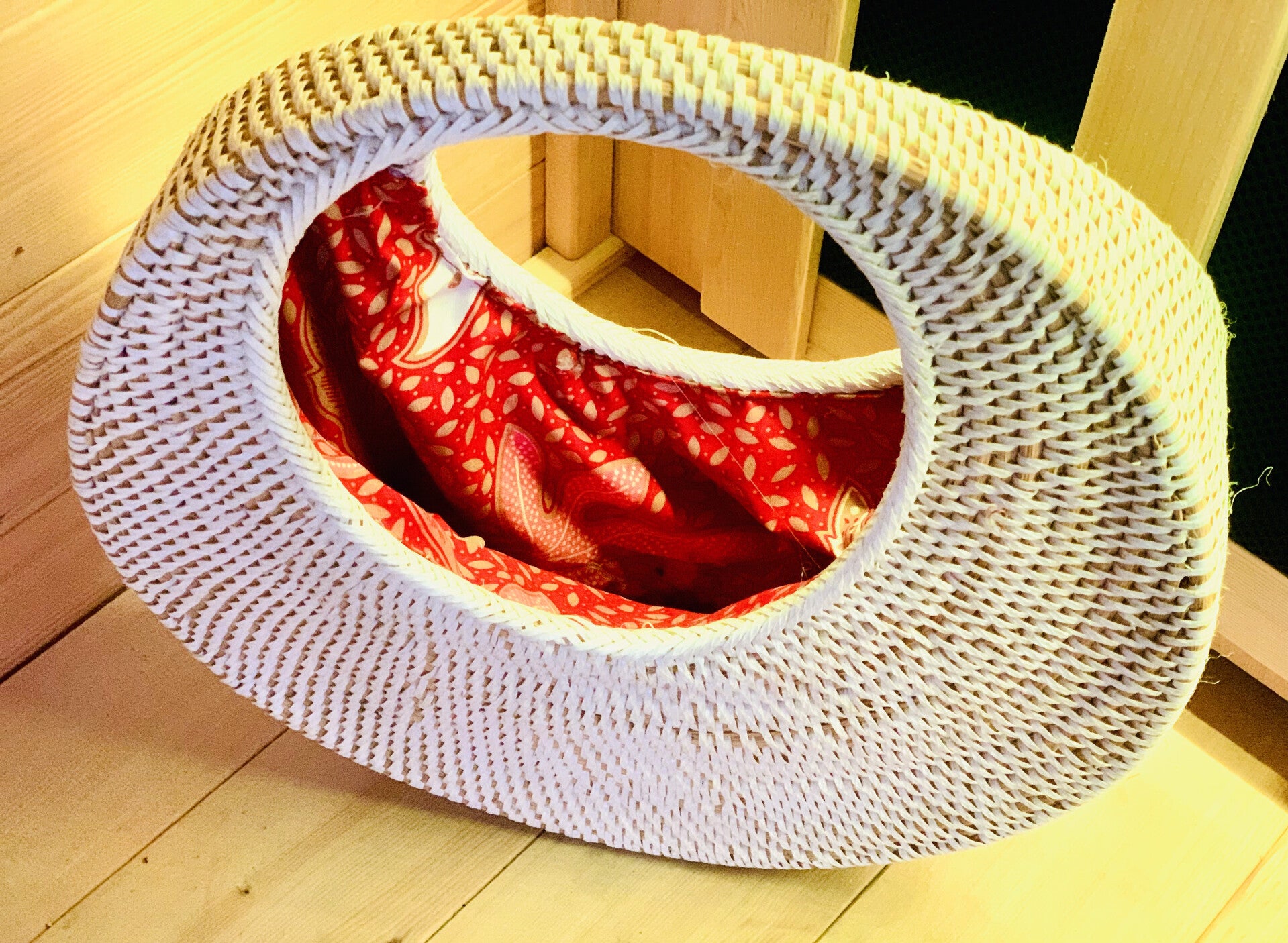 Moon Shaped Rattan White Handbag