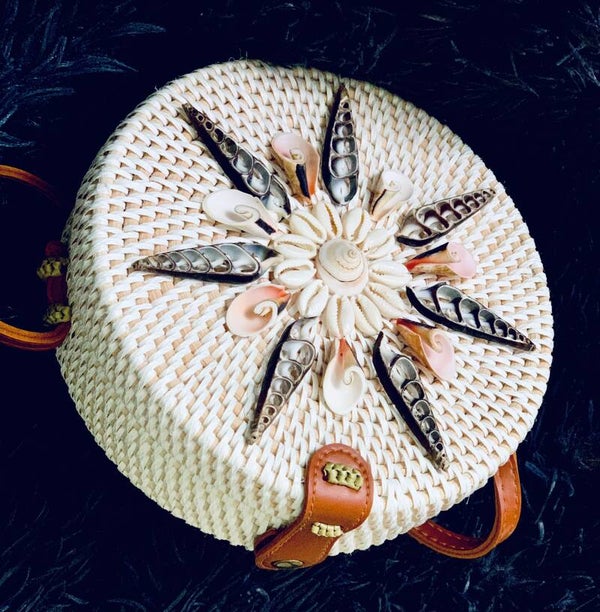 Oval Rattan Bag with Puka Shell Cluster decoration