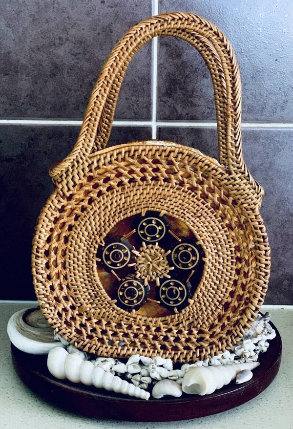 Rattan Handbag with Natural Coconut Medium