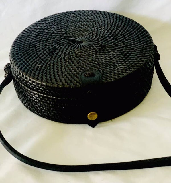 Round Ratton Black Handbag