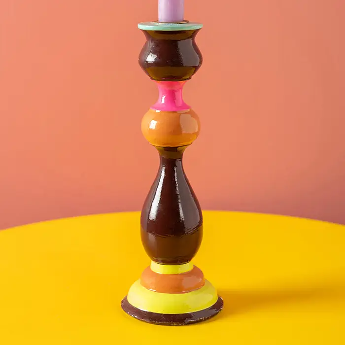 Handbemalter Kerzenhalter aus Holz mit Schokolade und Orange