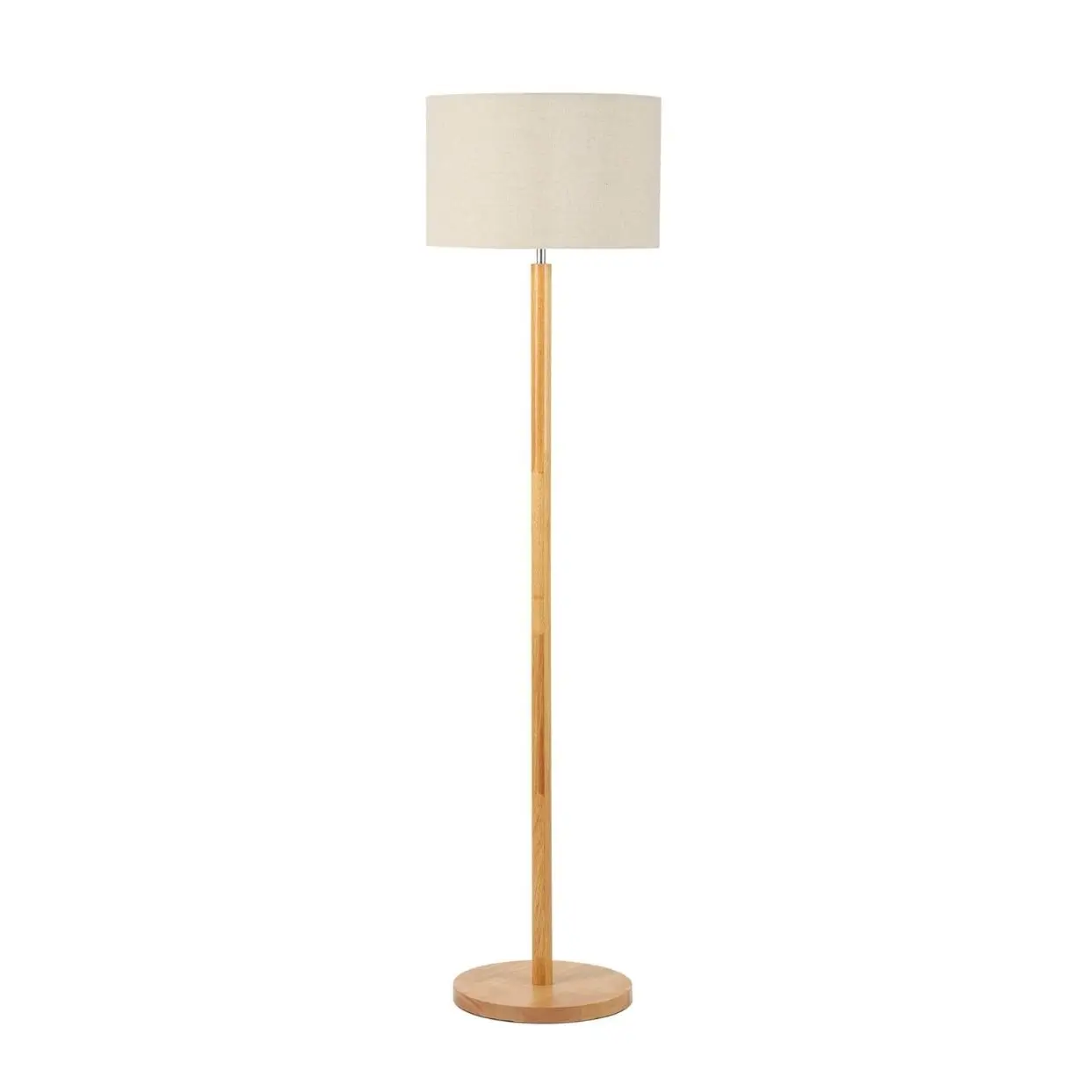 Moderne Stehlampe aus Holz und Leinen