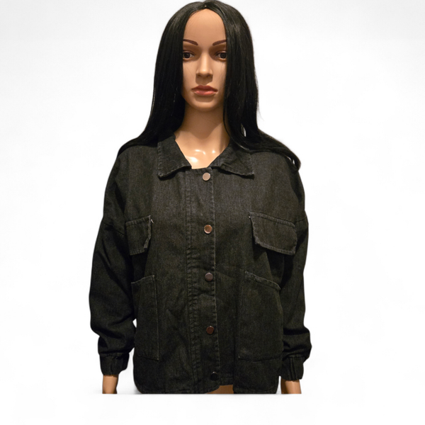 Veste en jean noir à poches
