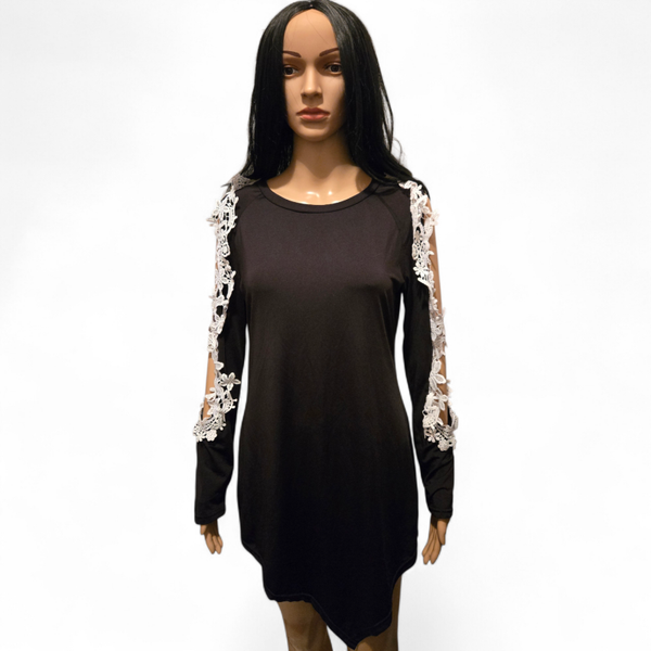 Tunique noire manches longues dentelle