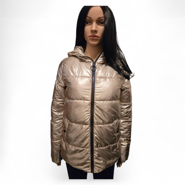 Doudoune courte matelassée dorée à capuche