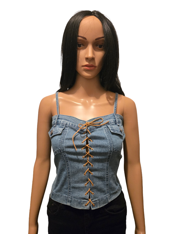 Top corset en jean lacé – Denim bleu clair