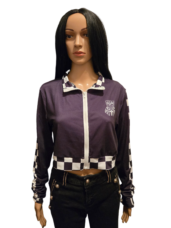 Veste courte zippée style sport – Noir et blanc à damier