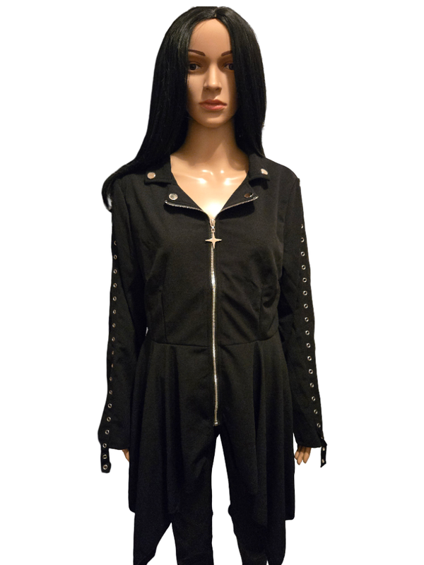 Haut noir zippé élégant – Détails métalliques