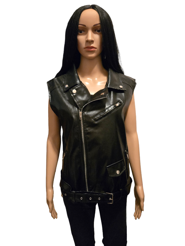 Veste biker sans manches effet cuir – Style rock