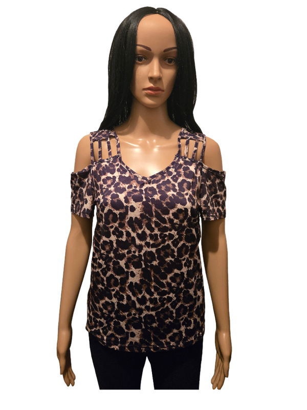 Top léopard épaules ouvertes – détails lanières tendance