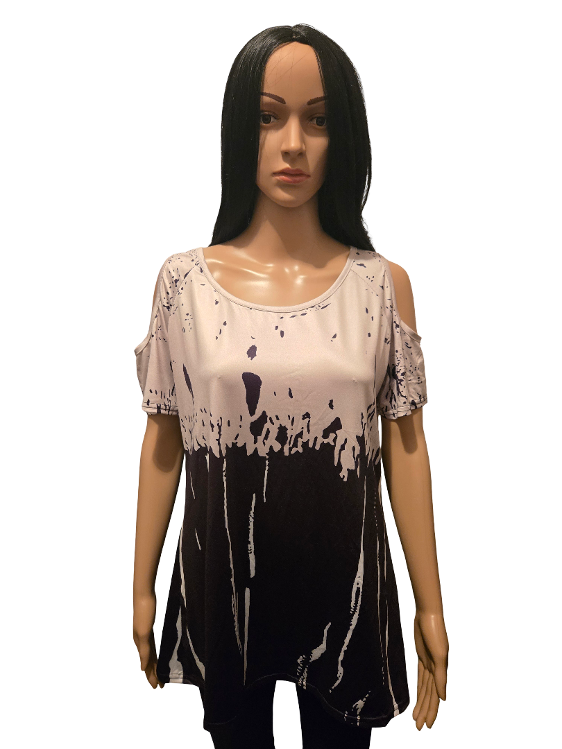 Top fluide bicolore épaules ouvertes – Beige & noir