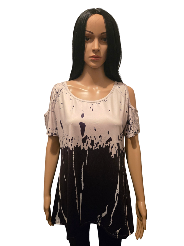 Top fluide bicolore épaules ouvertes – Beige & noir