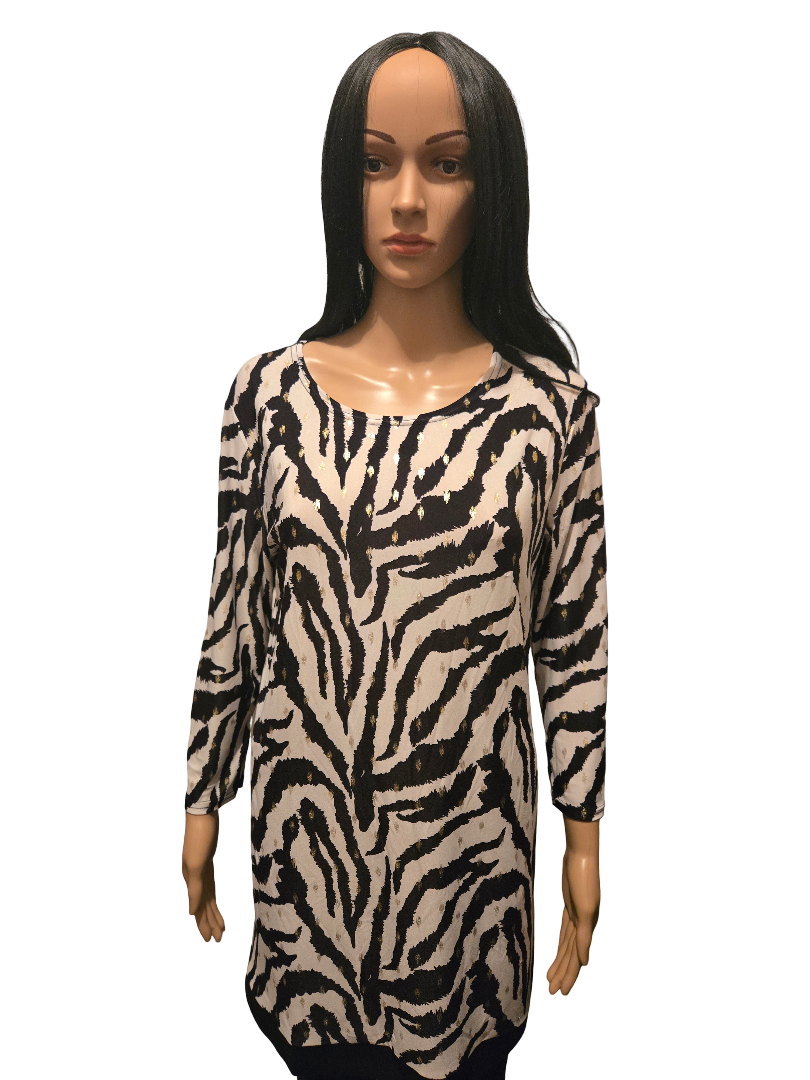 Tunique fluide imprimé zèbre – Beige & noir