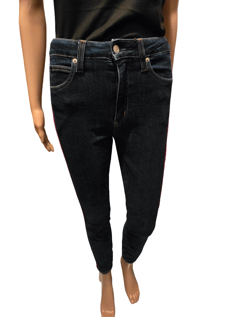 Jean skinny bleu foncée Calvin Klein – bande latérale rouge – taille haute – slim