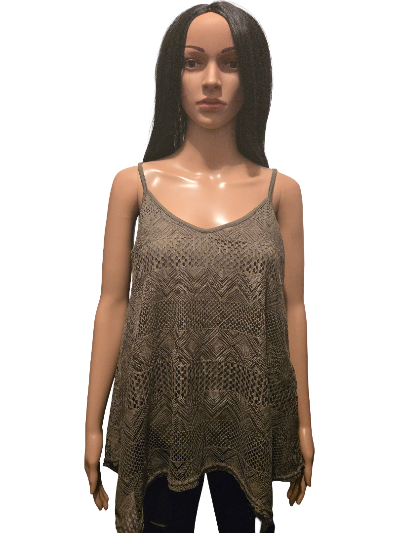 Top kaki en dentelle crochet ajourée – style bohème