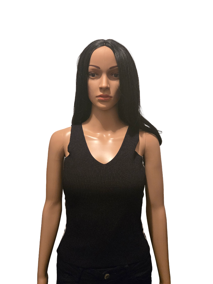 Débardeur noir côtelé col V – basique chic intemporel