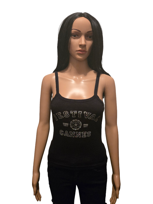 Débardeur noir fines bretelles imprimé