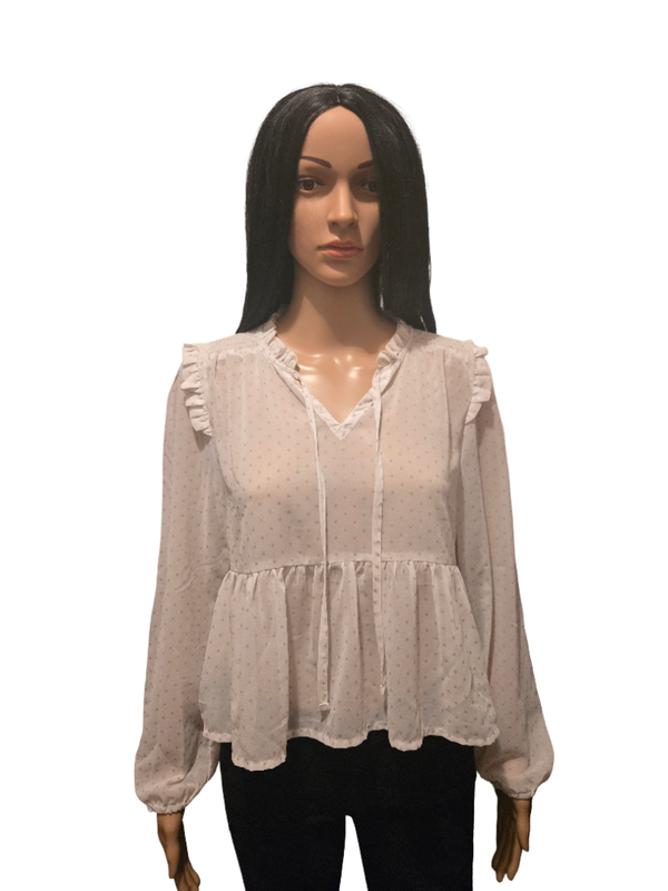 Blouse blanche bohème à volants – manches longues fluides