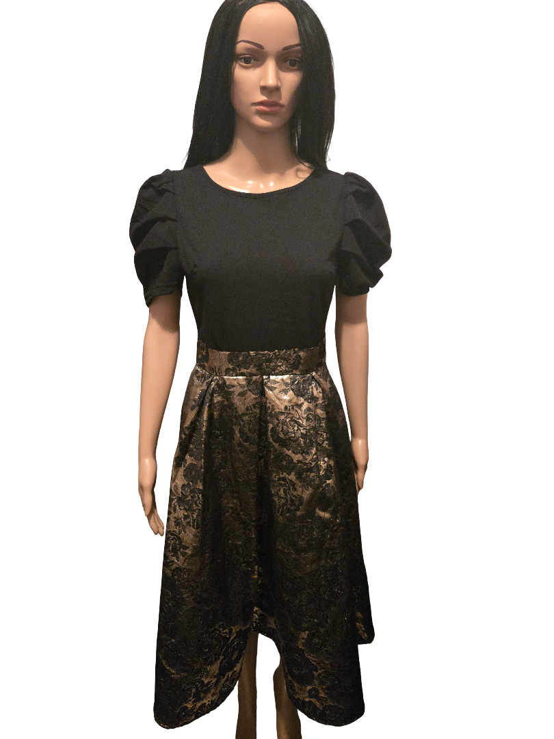 Robe bi-matière noire manches bouffantes – Style fête & cérémonie