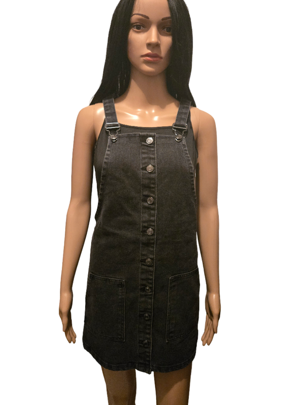 Robe salopette en jean noir – Style casual & tendance