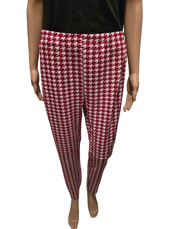 Lot de 2 pantalons leggings pied-de-poule femme – noir/blanc & bordeaux/blanc