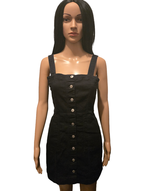 Robe noire à bretelles boutonnée – style denim chic
