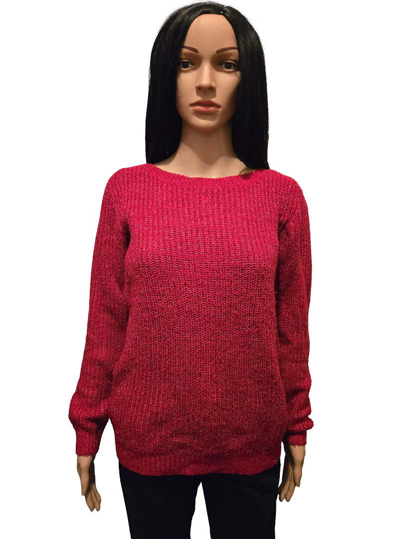 Pull maille rouge bordeaux femme – coupe confortable