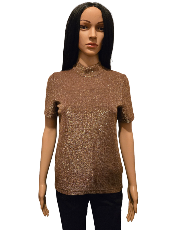 Top doré pailleté manches courtes – effet chic soirée