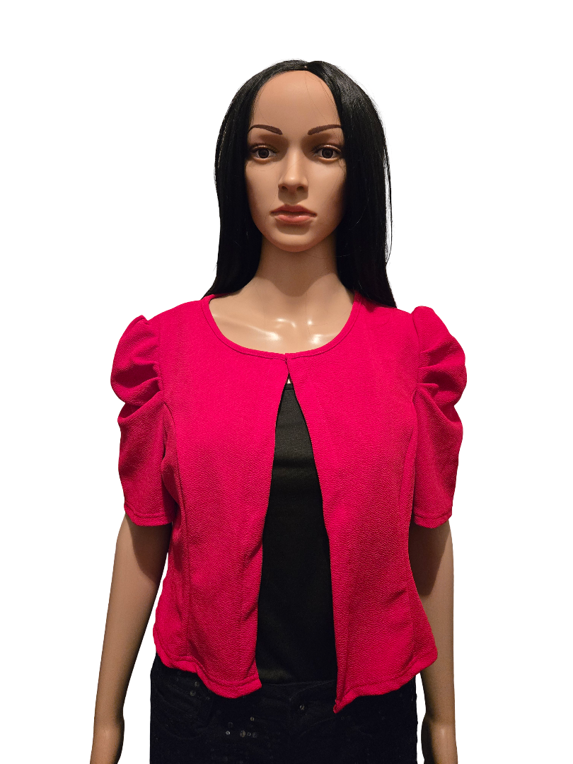 Boléro rouge manches bouffantes – gilet court chic