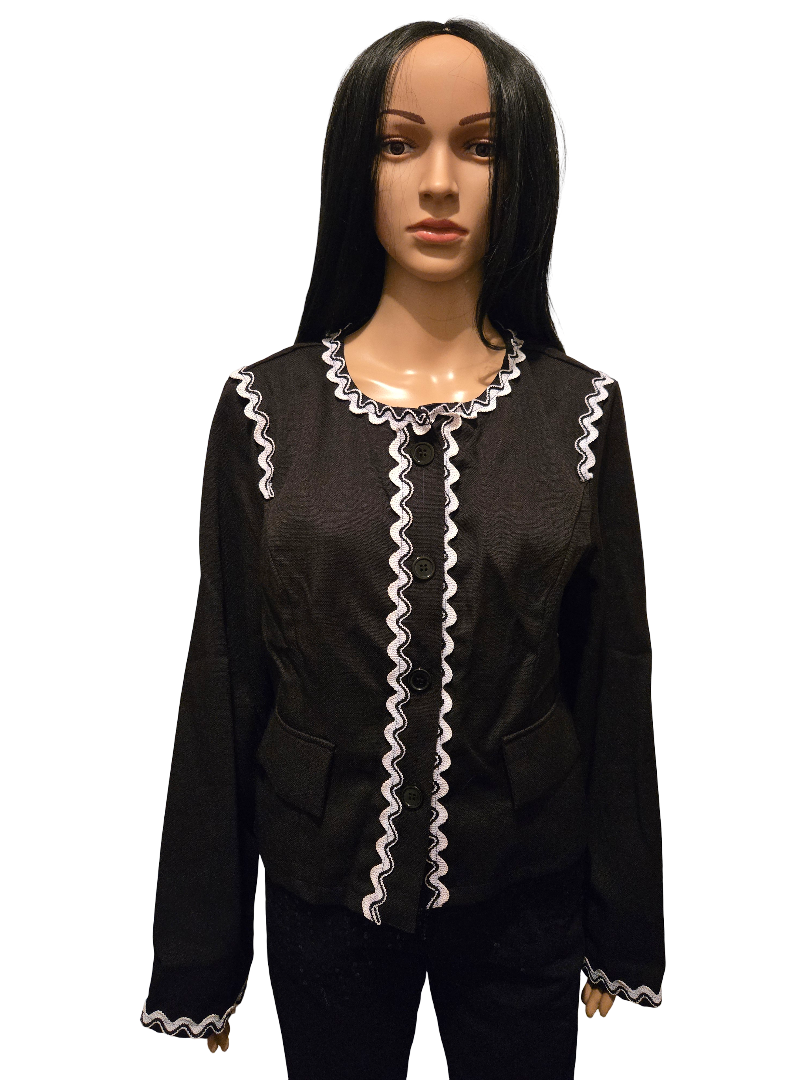 Veste noire chic bordures blanches – gilet élégant style rétro femme